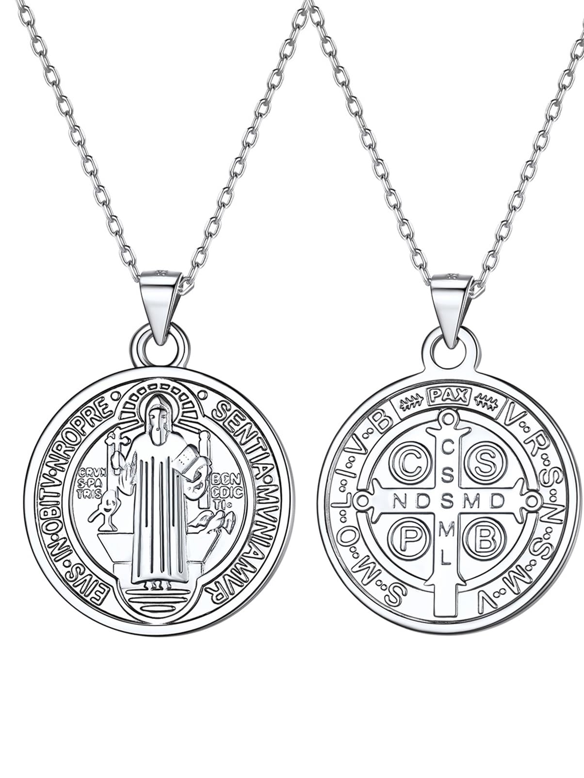 Silvora Collar San Benito Plata 925 Hombre Mujer Medalla Religioso | Material Plata de Primera Ley Colgante Amuleto Talismán Joyería Caja Regalo