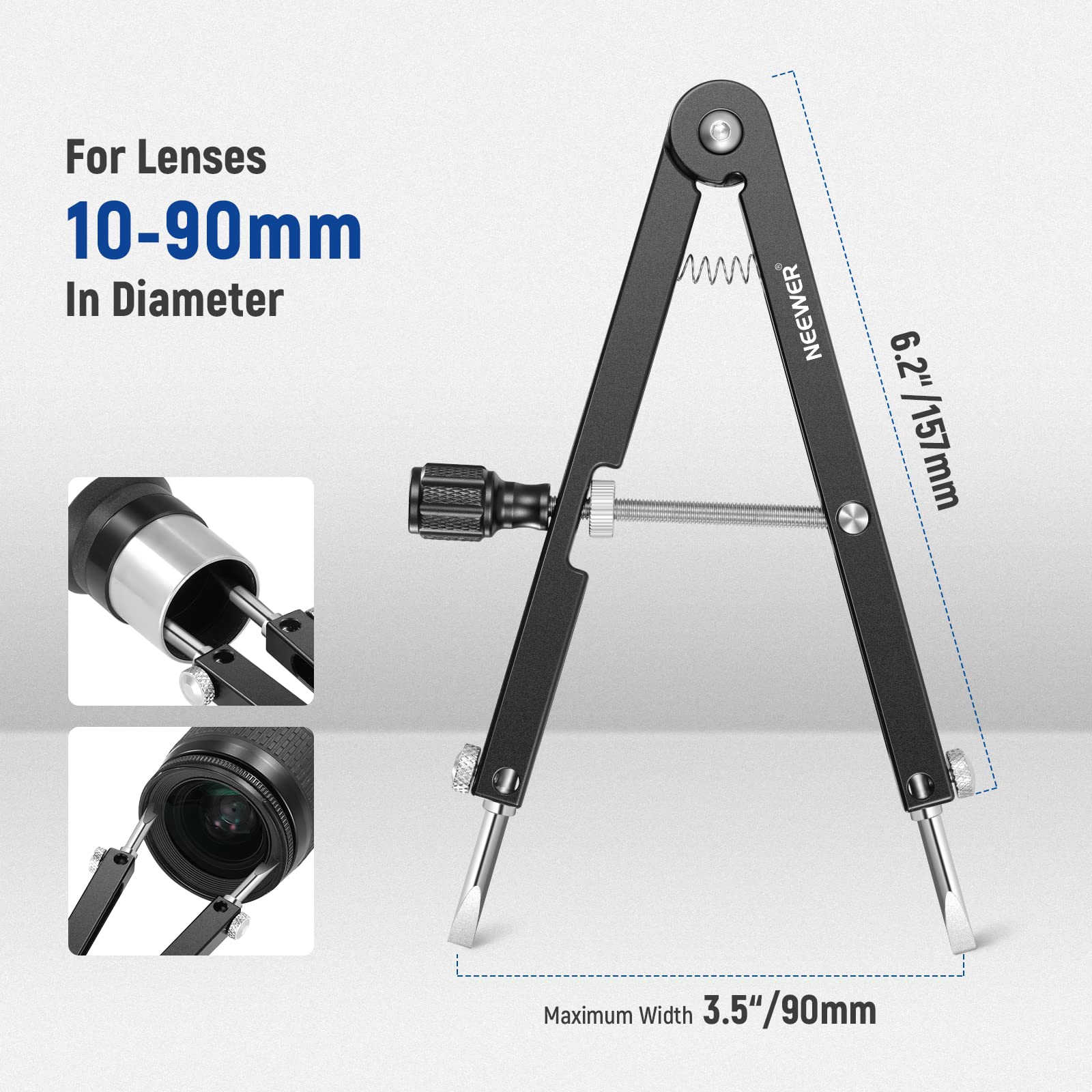 NEEWER V-förmiger Objektivöffner, Werkzeug-Set mit 3 Arten von Spitzen (spitz, flach, halb flach), Objektivreparaturschlüssel mit 10–90 mm Öffnung für DSLR-Kameraobjektive, Teleskopokulare, HW-24