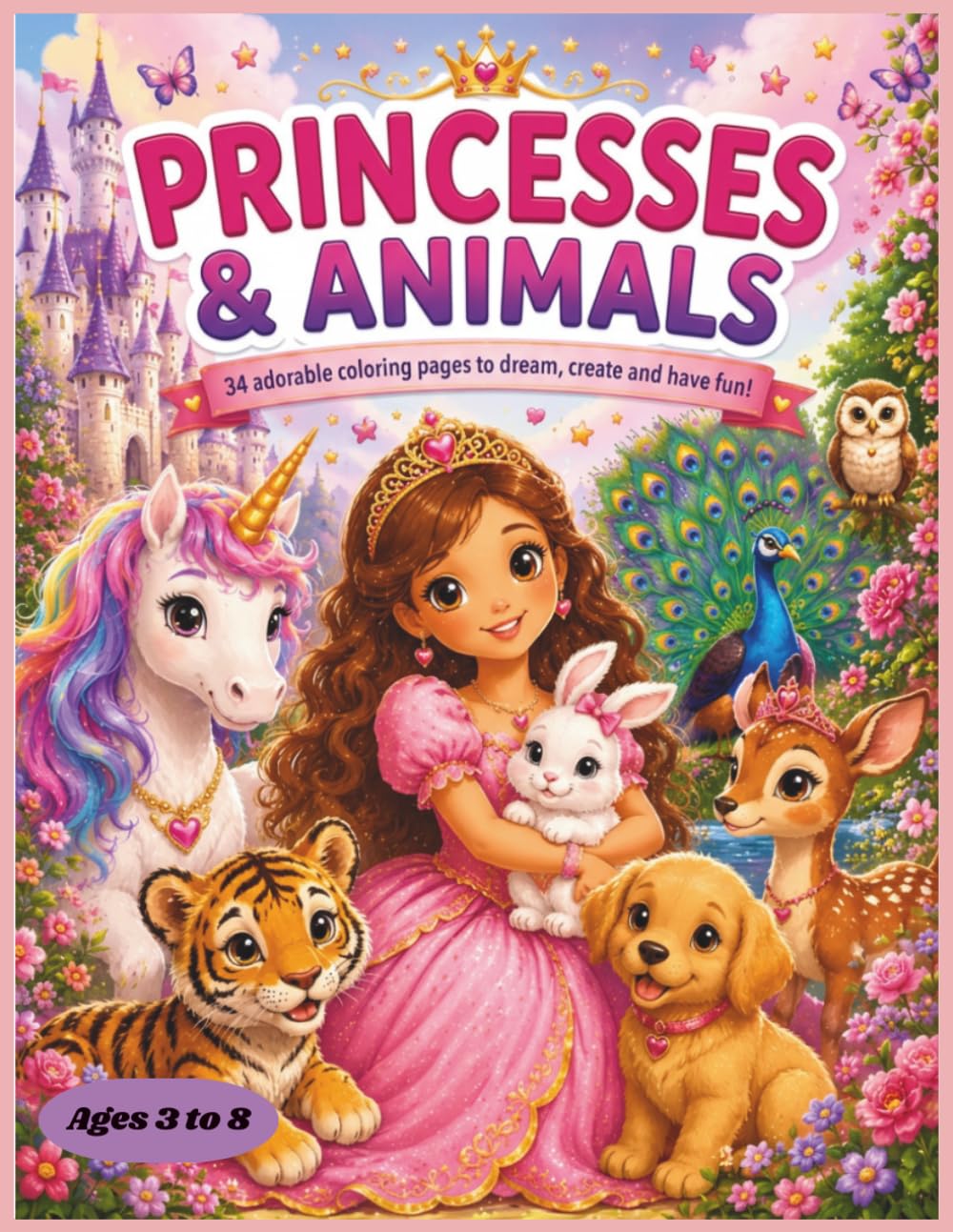 PRINCESSE & ANIMALS: 34 Adorable coloring pages to dream, create and have fun (Inspiring Princesses)