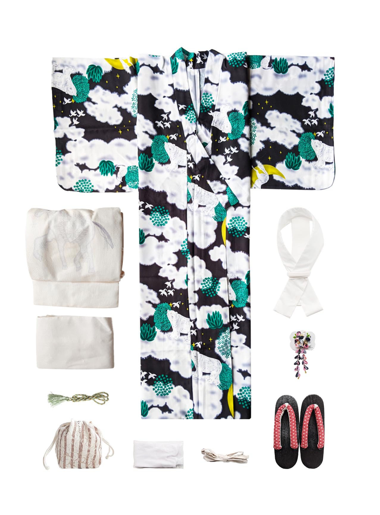 Damskie tradycyjne kimono haftowane Pretta Showa Retro Kimono, kwiaty, Kimono, długi, wiosenny zestaw 9 szt