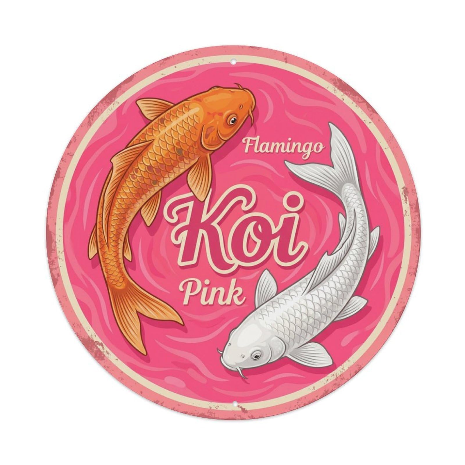 Koi Fish Flamingo Pink Waters Tropical Bright Vibrant Exotic Metal Tin Sign