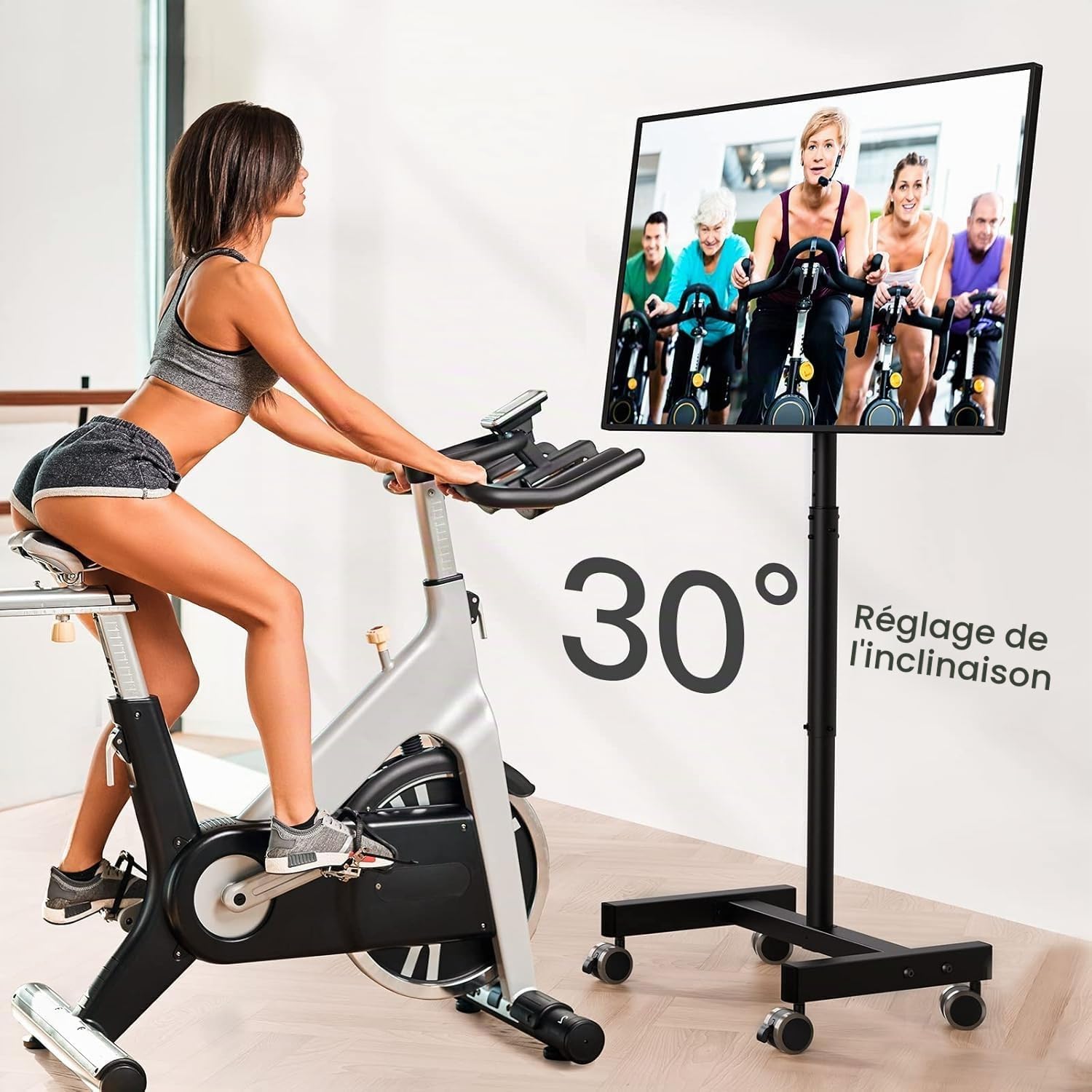 Perlegear Support TV roulettes Support TV Pied sur roulettes Mobile Meuble TV Chariot pour Television de 13-43 Pouces-LCD/LED/Incurvés,Support TV Pied sur roulettes Supporte 20 kg, Max VESA 200x200mm