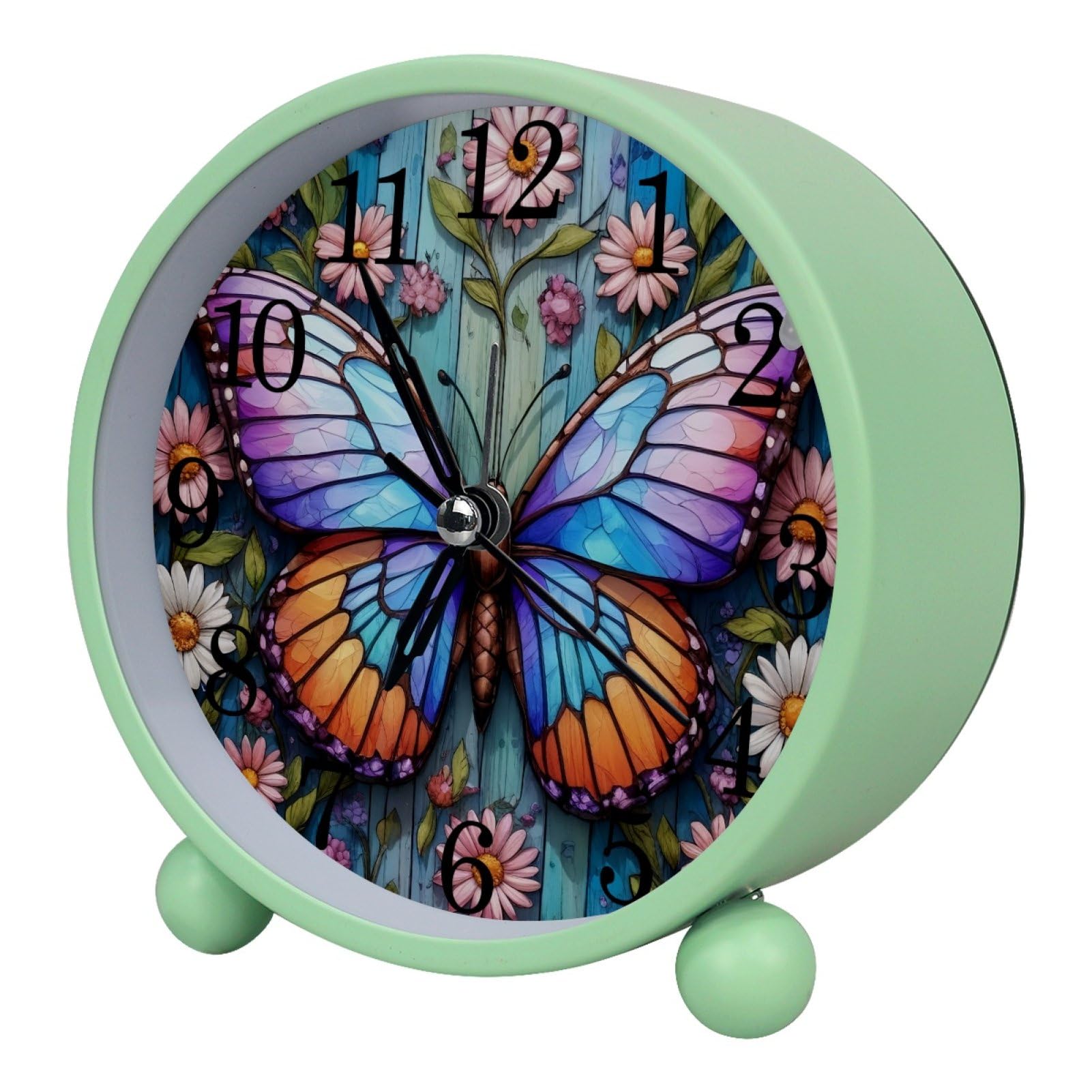 etoenbrc Watercolor Butterfly Silent Analog Alarm Clock Small Battery Operated Clock Slient Plastic Table Clock for Living Room Bedroom Color193