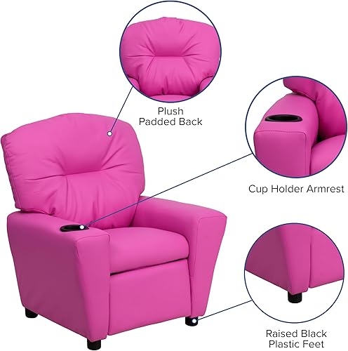 Miniatura 66 de Flash Furniture Chandler LeatherSoft - Silla reclinable para niños con portavasos y reclinable de seguridad, silla reclinable contemporánea para