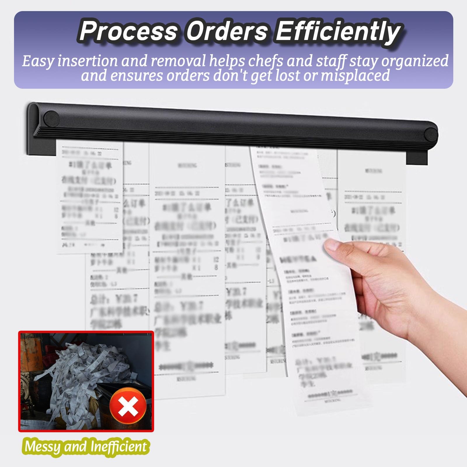 HAIXHX comandas para Restaurante Soporte para Tickets de Restaurante sin Taladro, Estante Deslizante de Aluminio Negro, Riel Organizador de Recibos, Empalme DIY Gratuito(3PACK,L 80cm/31 1/2inch)