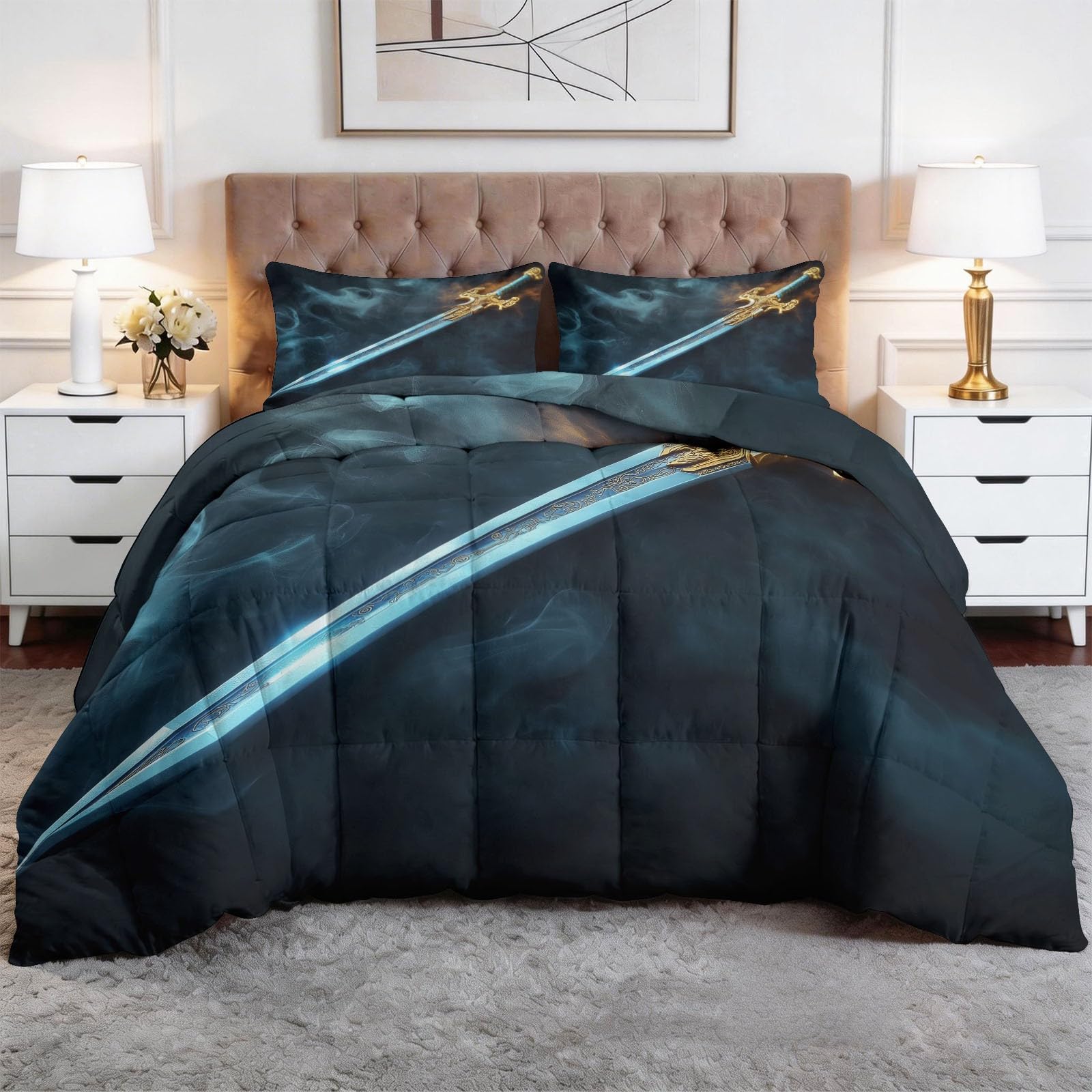 Générique Fantazyjna mgiełka miecz kołdra narzuta 240 x 220 cm, styl bajkowy dwustronna kołdra dla dzieci dziewcząt chłopców nastolatków - pakowana miękka i oddychająca kołdra