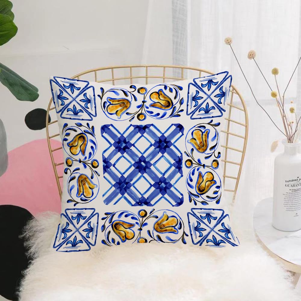HYOSXW Cushion Cover,Throw Pillow Case Home Decorative for Living Room Bedroom Sofa Chair 16X16 Inch,Italian majolica watercolor illustration Italian majolica decoration on ceramic,Pillowcase 40X40cm
