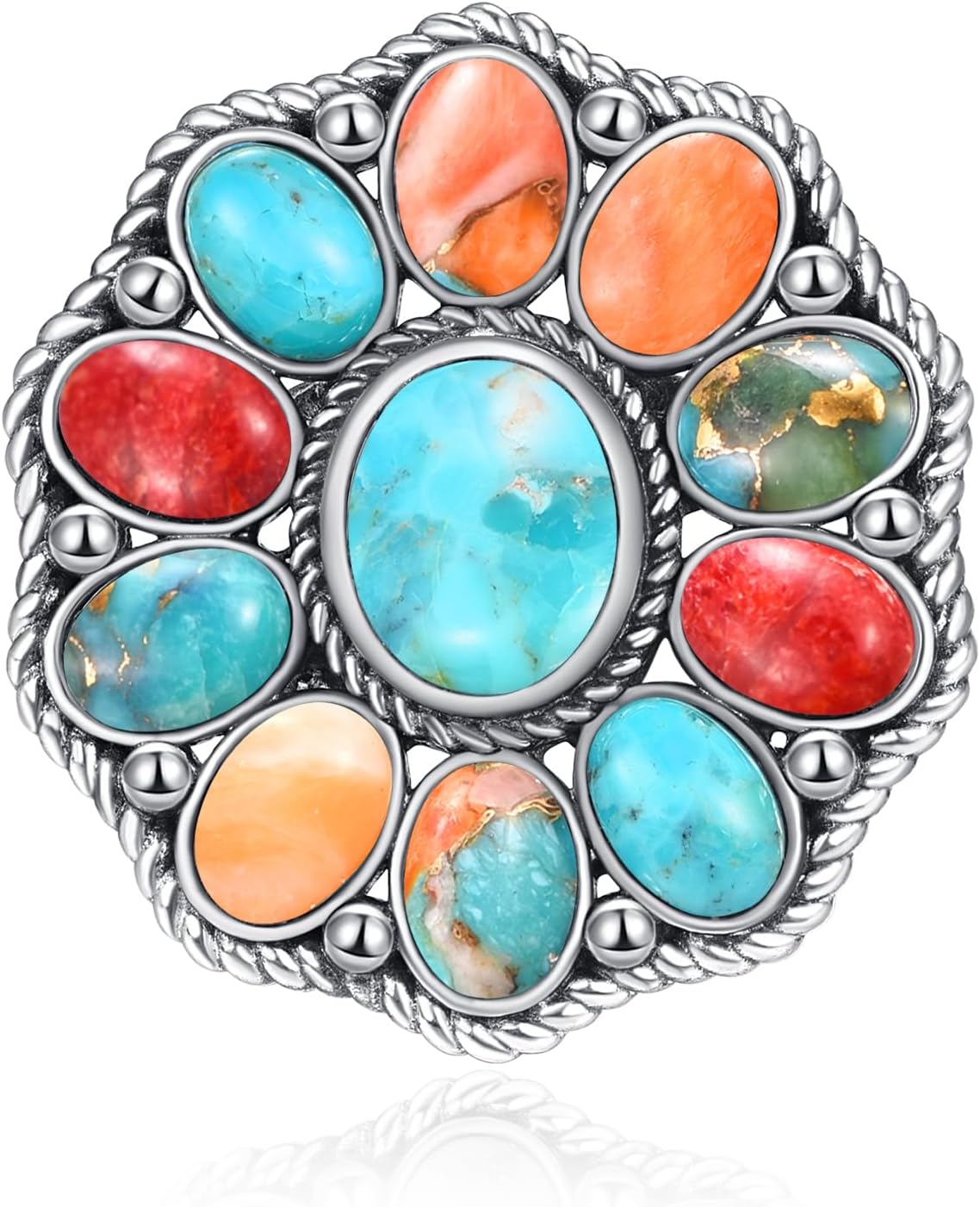 Turquoise Wedding Band Rings for Women 925 Sterling Silver Vintage Boho Statement Rings Size 7