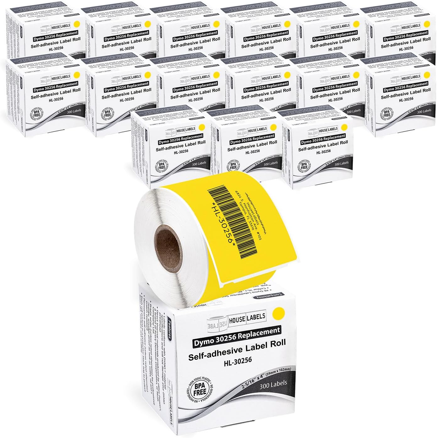 HOUSELABELS Compatible DYMO 30256 Yellow Shipping Labels (2-5/16" x 4"), Strong Permanent Adhesive, Compatible with DYMO LW 450, 4XL, Rollo & Zebra Desktop Printers, 16 Rolls /4800 Labels