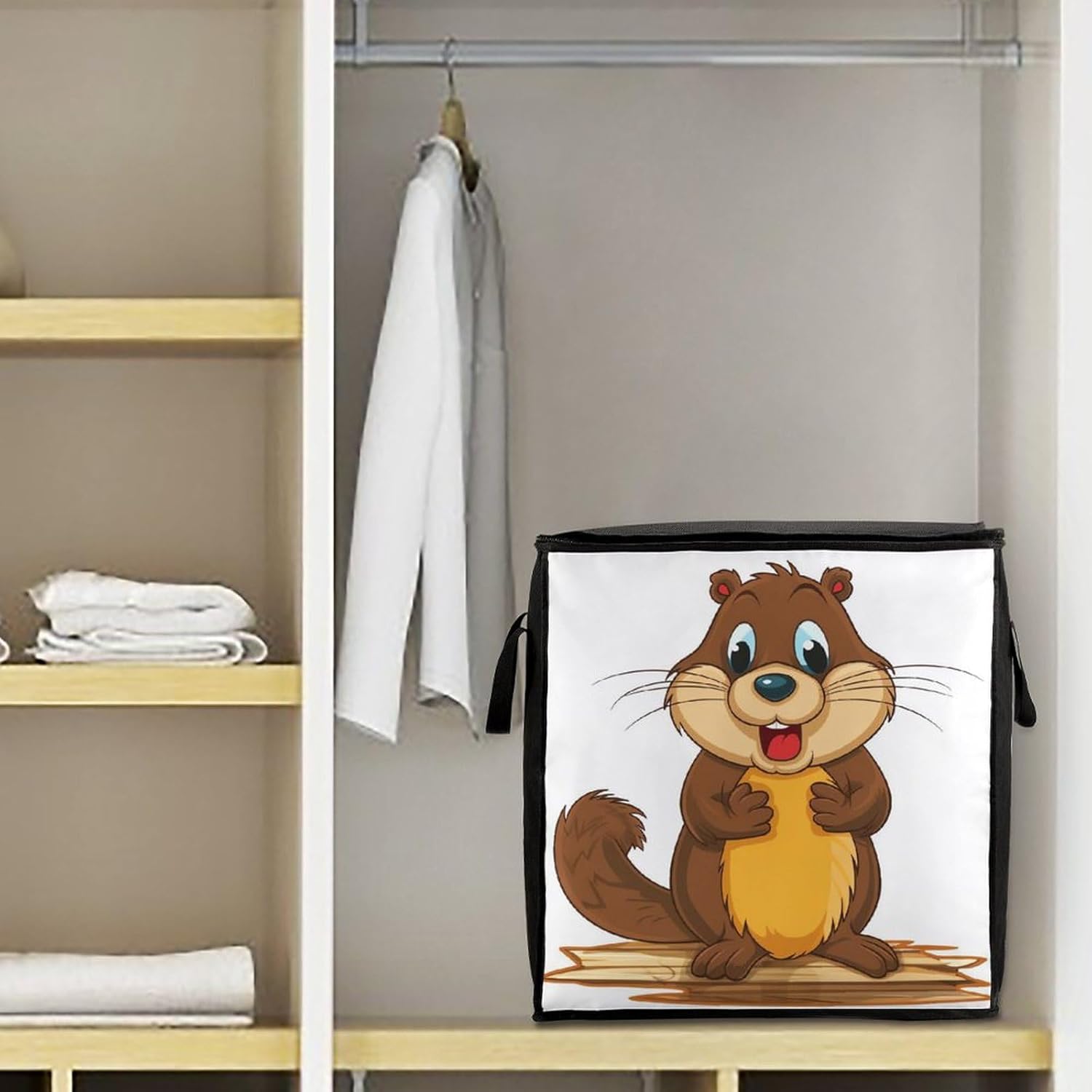 Quilt Storage Bag,Cartoon Animated Beaver Printed Large Foldable Storage Container Portable Travel Storage Bag for Blankets, Quilts, Clothes, Comforter, Bedding And Pillows