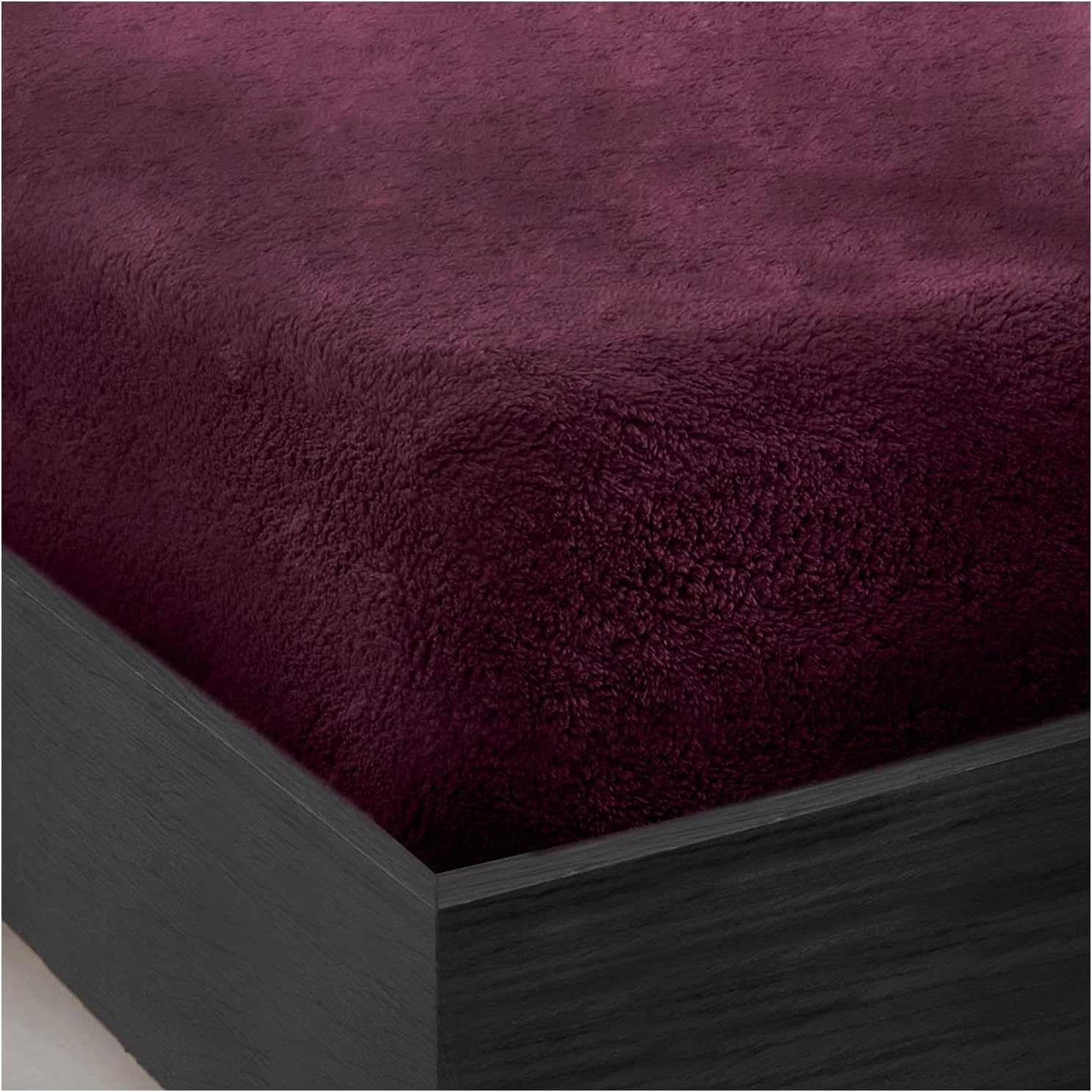 LIZZIE JACOBS Teddy Sherpa Fleece Fitted Bed Sheet Thermal Super Soft Warm Cosy Luxurious Plain Teddy Bear Fleece Bed Sheets (Aubergine, Single)