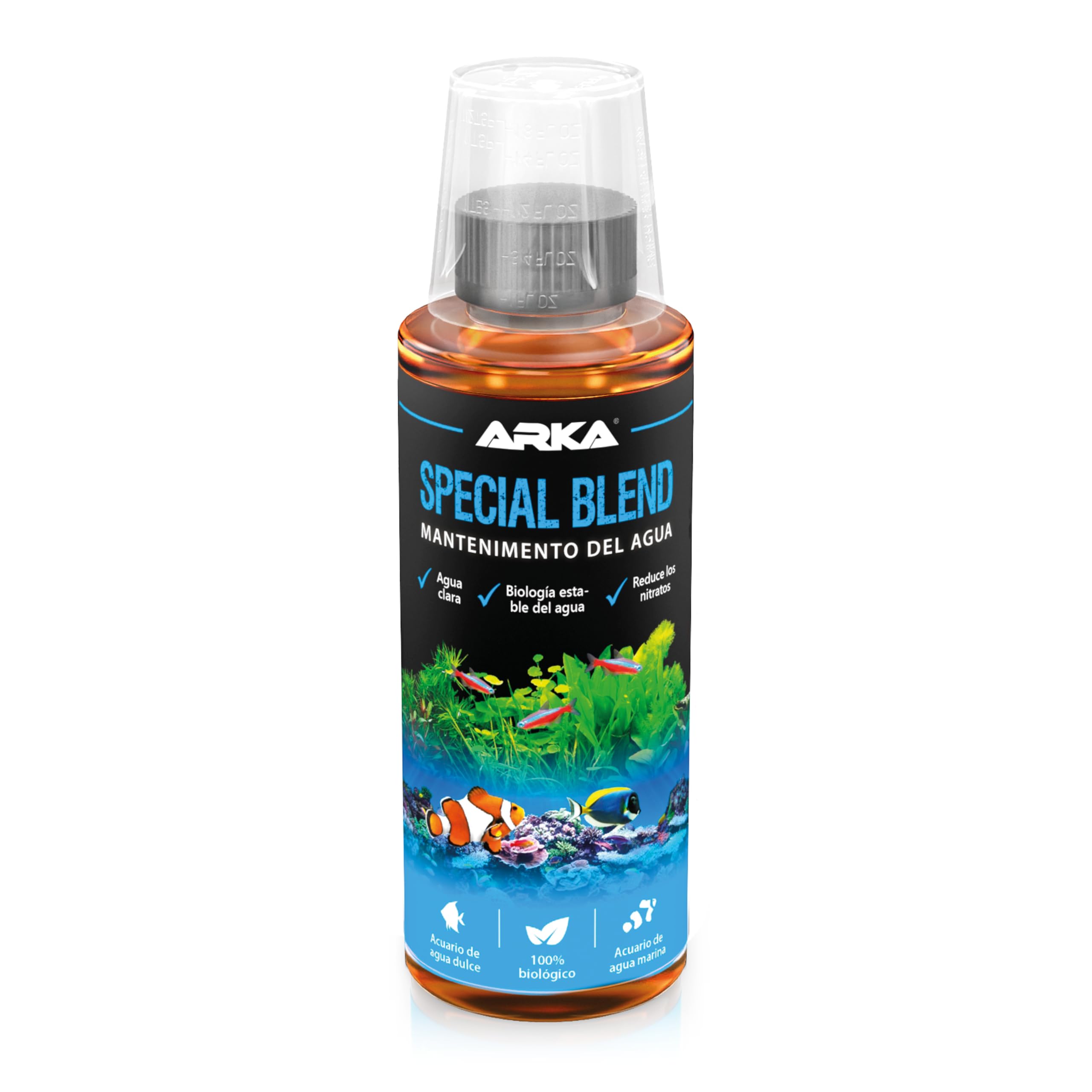 Bacterias Acuario 118 ml – ARKA Special Blend – Elimina nitratos y residuos orgánicos – Agua cristalina sin Olor – Dulce y Salado – fórmula biológica Premium para un ecosistema Estable