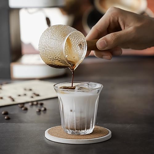 Miniatura 2 de Bincoo Vaso de chupito de espresso de 2.7 fl oz con mango de madera, boquilla individual, mini taza de leche de vidrio, resistente al calor para