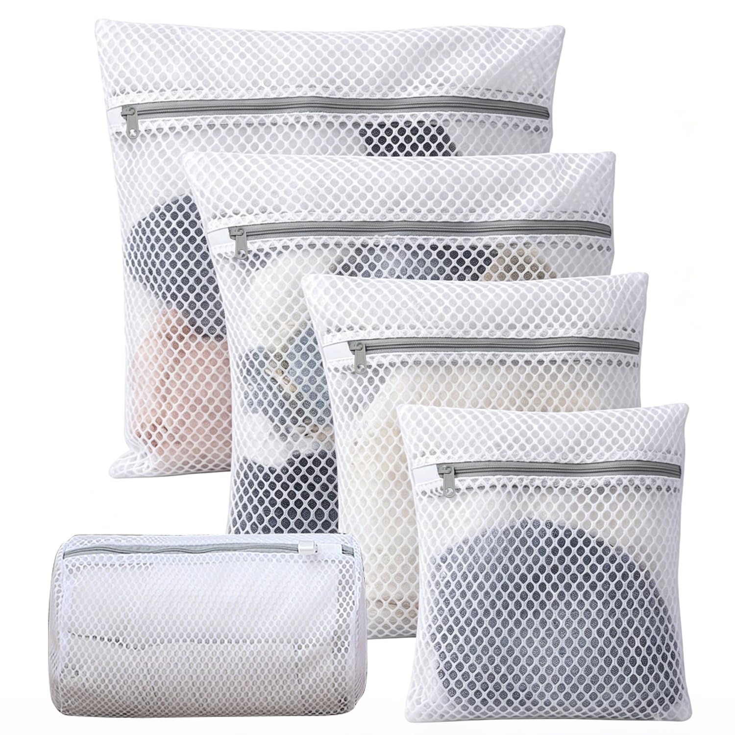 FIGCY Mesh Laundry Bags for Washing Machine, 5-Piece Set with Multiple Sizes Washing Bags for Delicates, Jumpers, Dresses, and Jackets