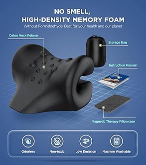 Osteo Neck Stretcher with Magnetic Therapy Cover, 2 Modes[Gentle/Strong] Pain Relief Cervical Traction Device, No Smell Neck and Shoulder Relaxer, Chiropractic Pillow for TMJ Headache Spine Alignment