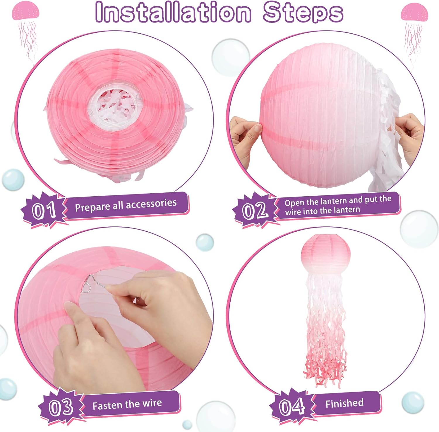 Retisee 12 Pcs Hanging Jellyfish Paper Lanterns Under The Sea Ocean Party Decorations Jelly Fish Decor for Mermaid Beach Theme Birthday Party Baby Shower Baby Classroom, Multicolor(Gradient Color)