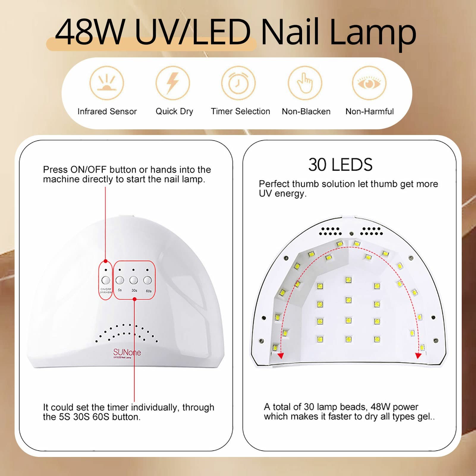 UR SUGAR Set Starterset mit Lampe 48W, 12 Farben UV Nagellack Herbst Braun Gelnägel Starterset mit Base und Top Matte Coat Gel Nagellack Nagelstudio Maniküre Geschenkset