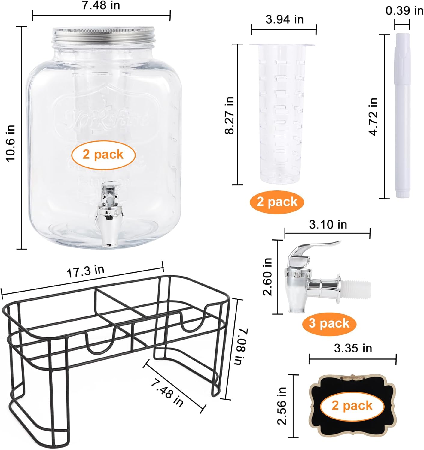 1.5 Gallon Glass Drink Dispensers For Parties-Set of 2,Drink Dispenser with Fruit Infuser & Stand,Juice or Beverage Dispenser for BBQ, Picnic, Party,Water Dispenser Laundry Detergent Dispenser - Image 2