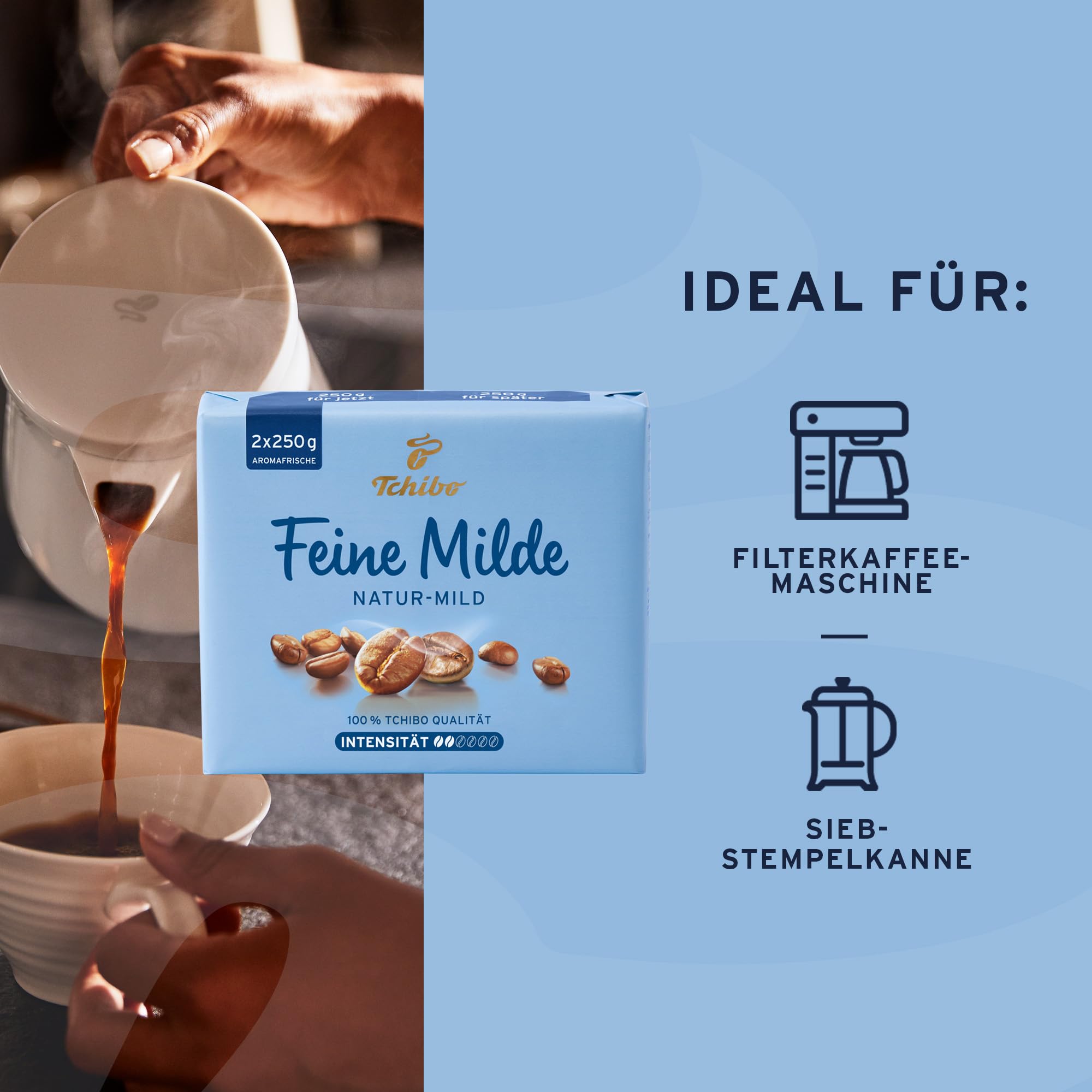 Tchibo - Feine Milde Ground Coffee - 9x 500g (2x 250g) | Sabor aromático suave, envasado con aroma fresco, preparación en cafetera de filtro, filtro manual o jarra de tamiz