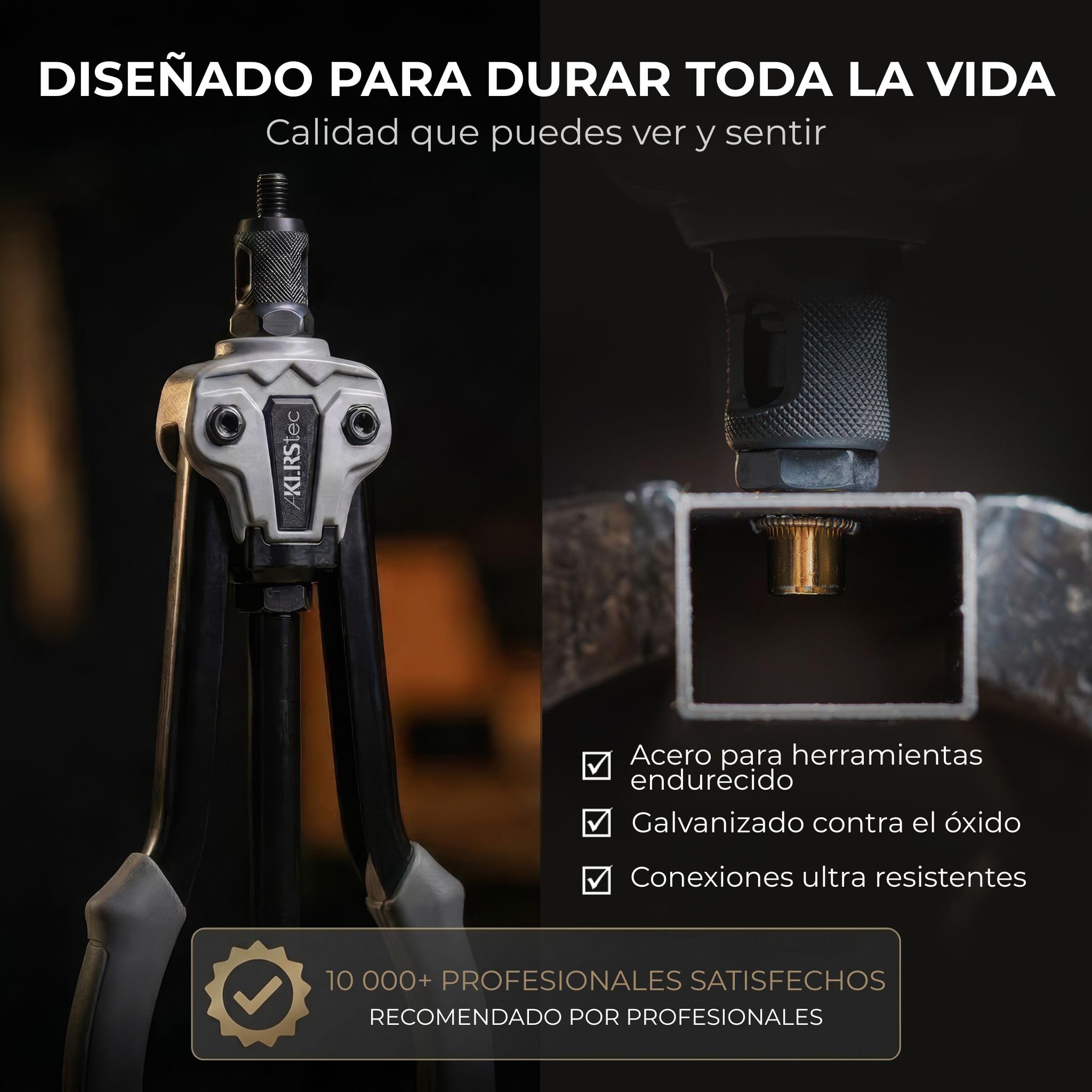 KLRStec Professional Remachadora de Tuercas Set [M3-M12] Pinza Semiautomática para Trabajo Más Rápido incl. 70 Tuercas Remachables, Broca Escalonada y Maletín - Kit Pro Insertos Roscados