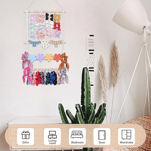Miniatura 4 de UREYMX Organizador de pinzas para el cabello de macramé, soporte de clip colgante para el cabello y almacenamiento para mujeres y niñas, accesorios