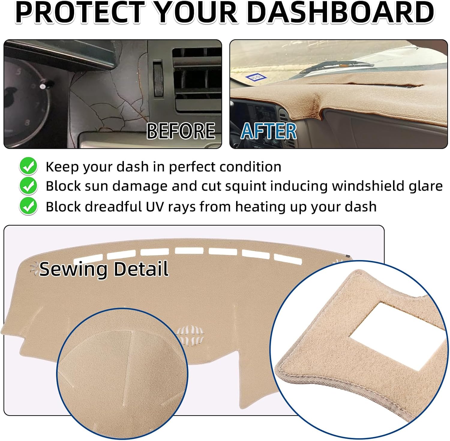 Dash Cover Mat Custom Fit for 2004-2006 Lexus RX330,2007-2009 RX350, 2006-2008 RX400h, Dashboard Cover Pad Carpet Protector with Cutout for Speaker (Beige)