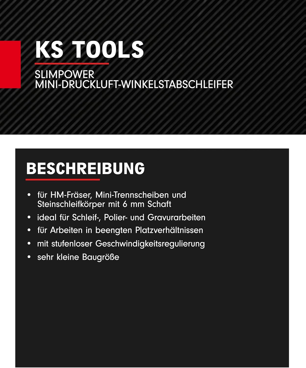 KS Tools SlimPower 515.5540 Compressed Air Angle Rod Grinder 18,000 RPM Robust Straight Grinder Angled with Continuous Speed Control