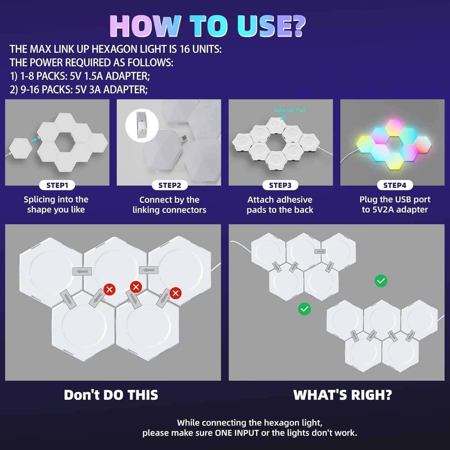 Smart Hexagon Lights DIY Hexagon Led Light App & Remote Controlled & Music Sync Features USB & Type C Modern RGB Wall Panels for Living & Gaming Decor (8Pack)