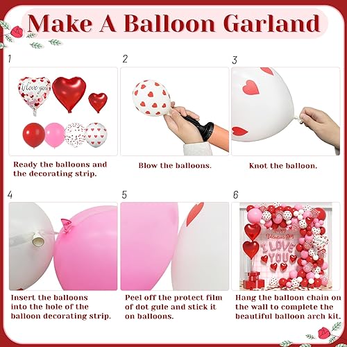 Miniatura 7 de Arco de globos para el día de San Valentín para decoraciones del día de San Valentín, globos rojos, blancos y rosados, de diferentes tamaños,