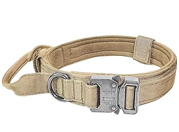 BELBILCO - Nylon Dog Collar Belt - Military Dog Collar Adjustable Dog Collar 1.6 Inch Heavy Duty Metal Buckle with Handle for Dog - Brown (Medium)