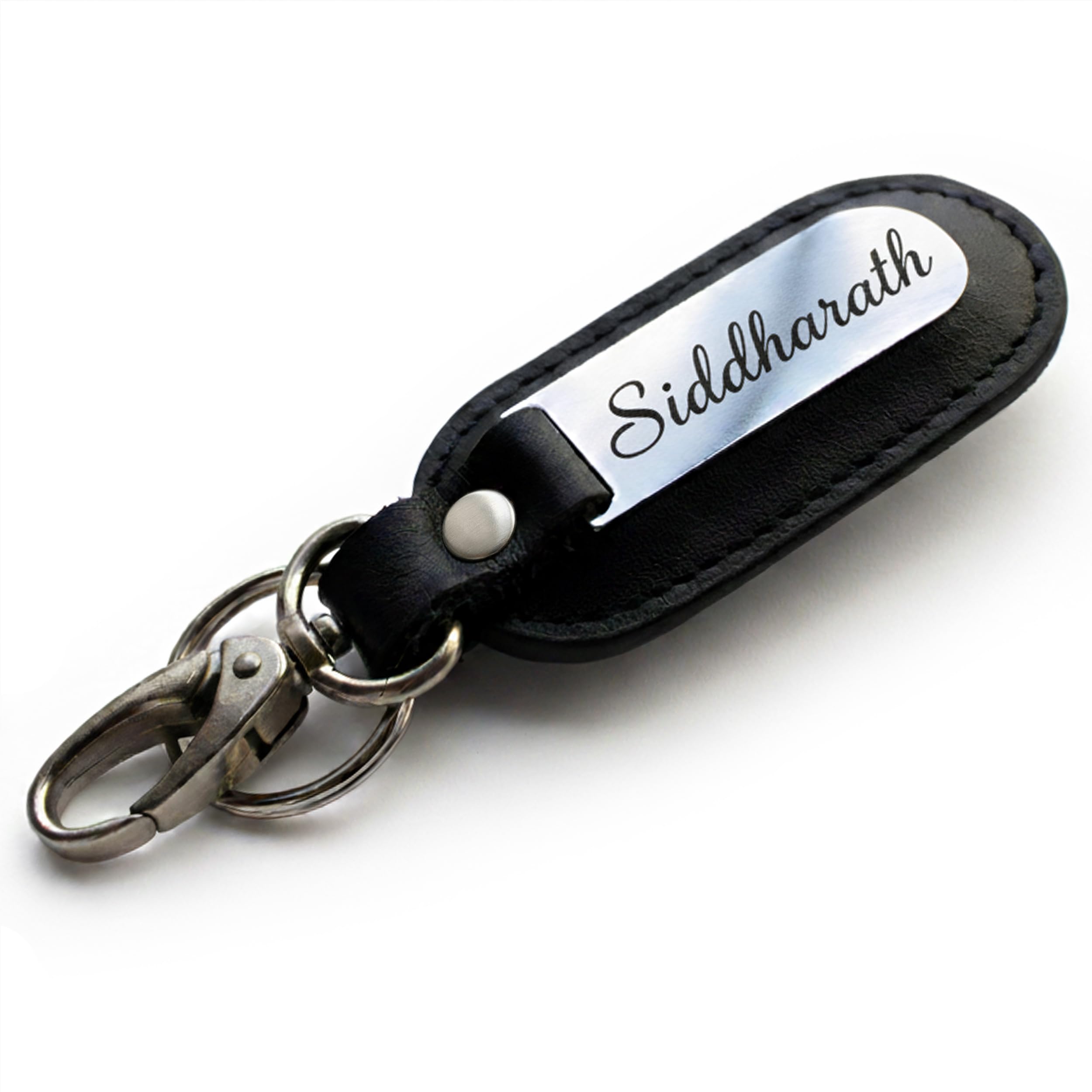 Stargood Keychain Personalized with name Leather Durable Metal Hook for Car Bike House Keys Gift with Keyring and Lock ring (Jade Black)-image-49