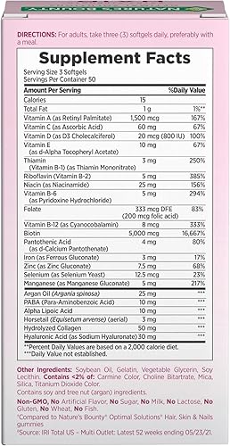 Miniatura 8 de Nature's Bounty Advanced Hair Skin & Nails, suplemento vitamínico con infusión de argán con biotina y ácido hialurónico, 150 cápsulas blandas