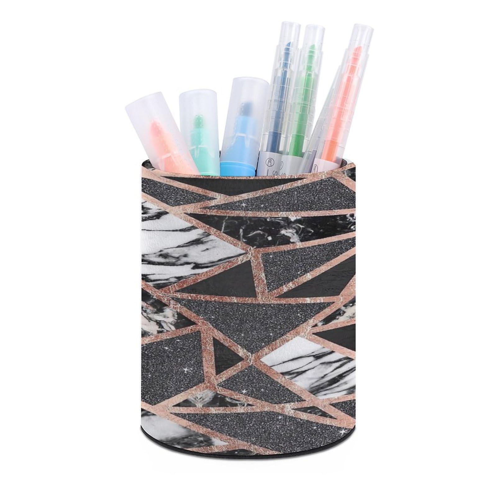 Support pinceaux de maquillage marbre et or rose pour coiffeuse moderne