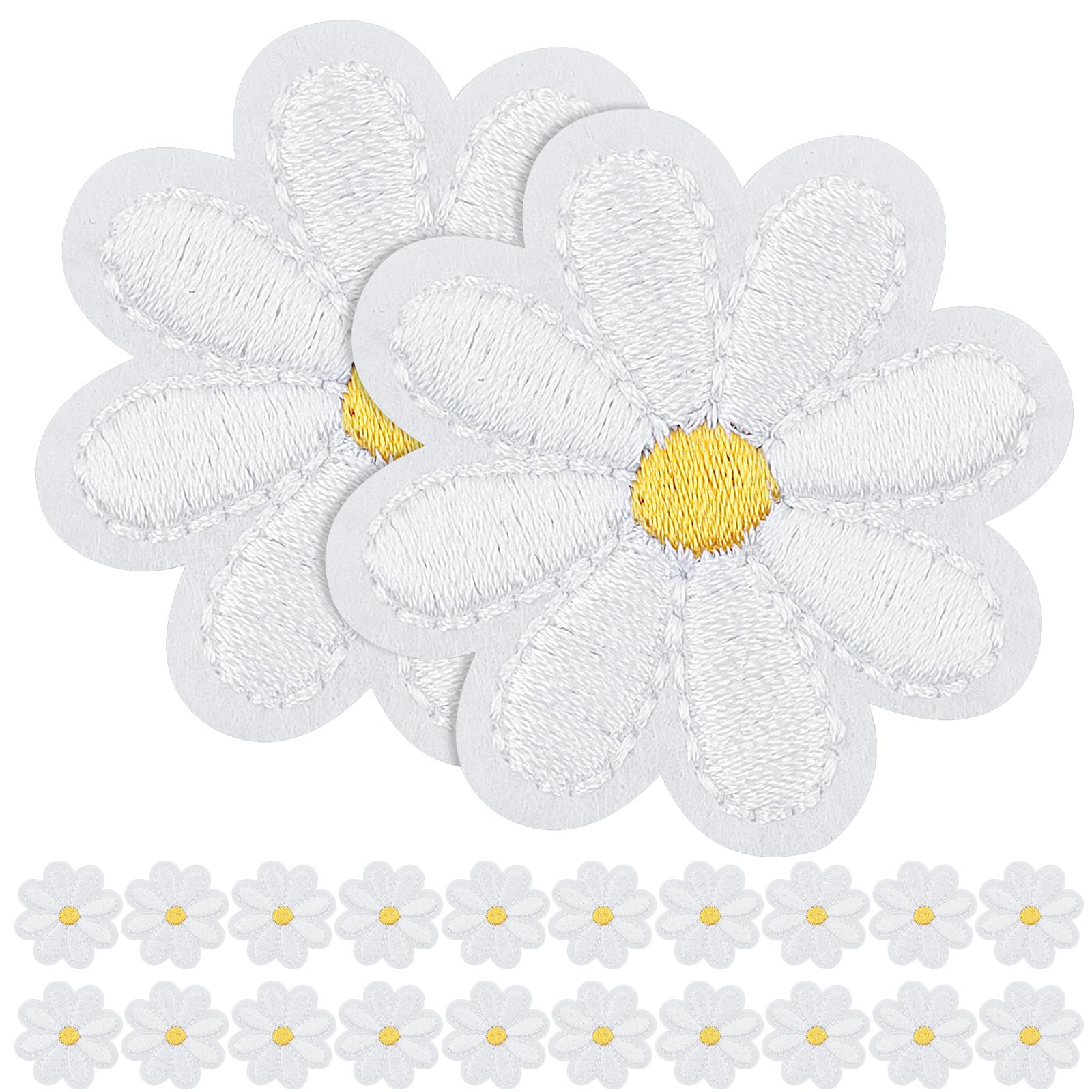 30 Patchs Thermocollants Marguerites Blanches – Ecussons Fleurs à Coudre Ou Repasser – Lot 30 PCS