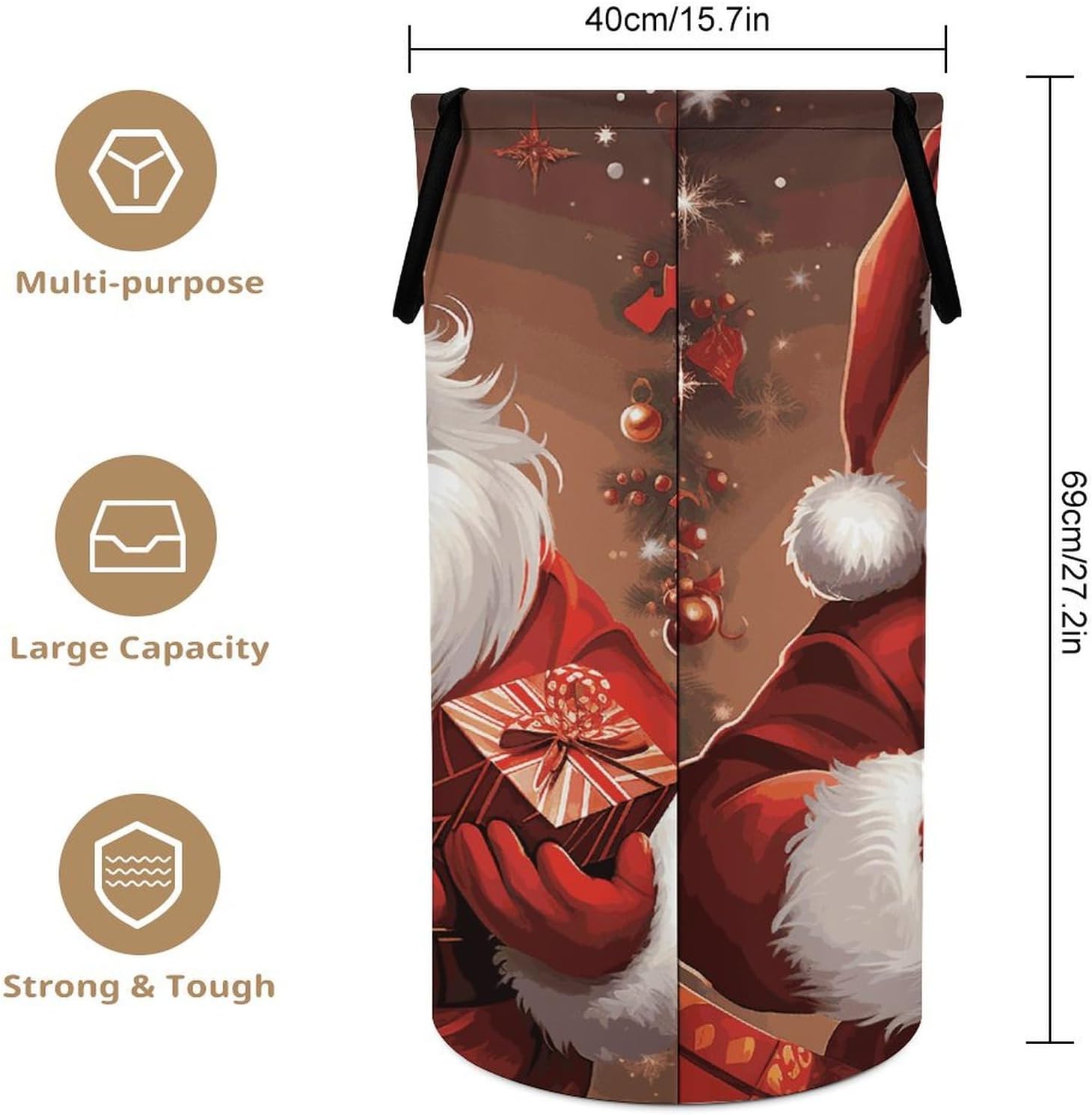 Santa Claus Xmas Gifts Large Laundry Basket Waterproof Collapsible Laundry Hamper Clothes Storage Basket Toys Bin for Bathroom Bedroom Home Decor