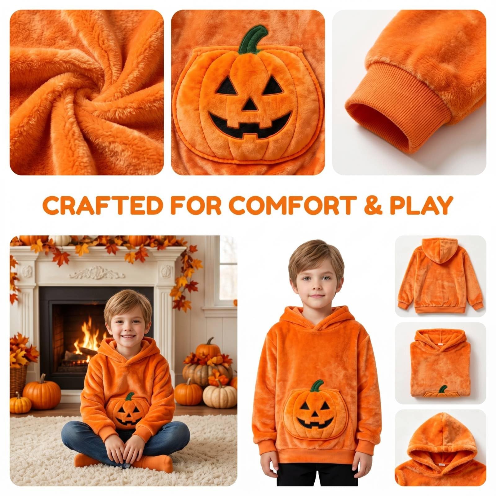 Sudadera con capucha de calabaza para niños para fiesta de Halloween