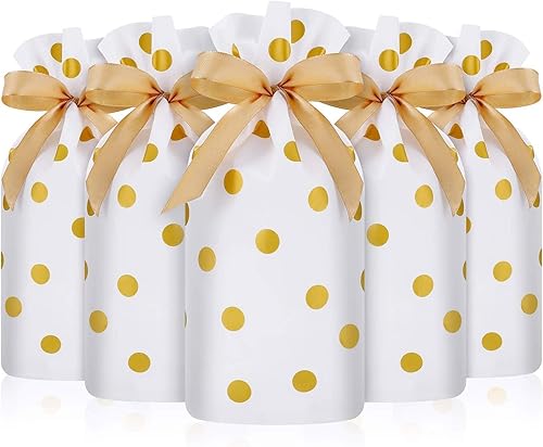 Frienda Paquete de 50 bolsas de golosinas con bolsas de dulces con cordón, bolsa de plástico con cordón para galletas, para Navidad, boda, fiesta,