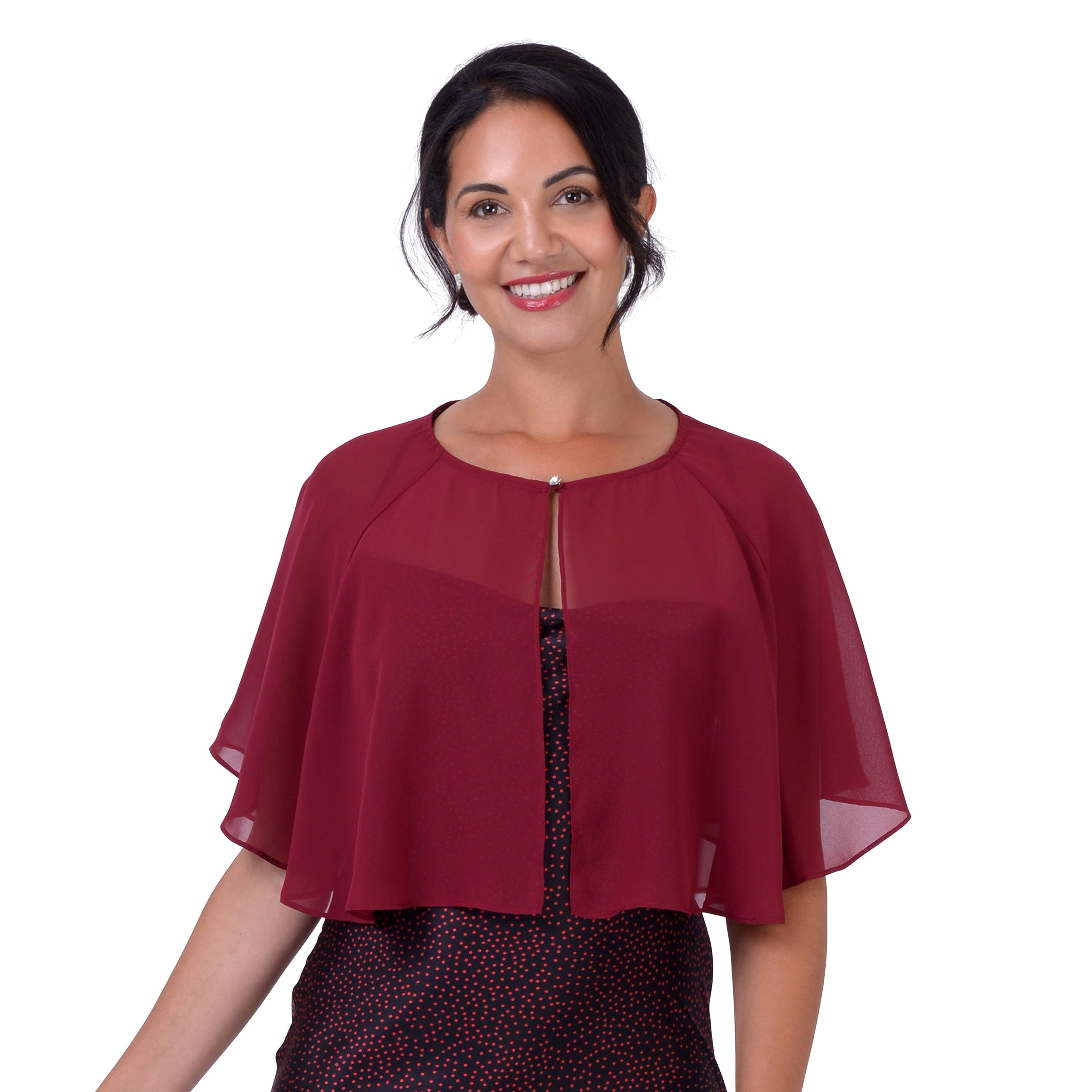 BlackButterfly Soft Wedding Wrap Evening Sheer Chiffon Cover Up Cape Shawl (Wine Red, One Size)