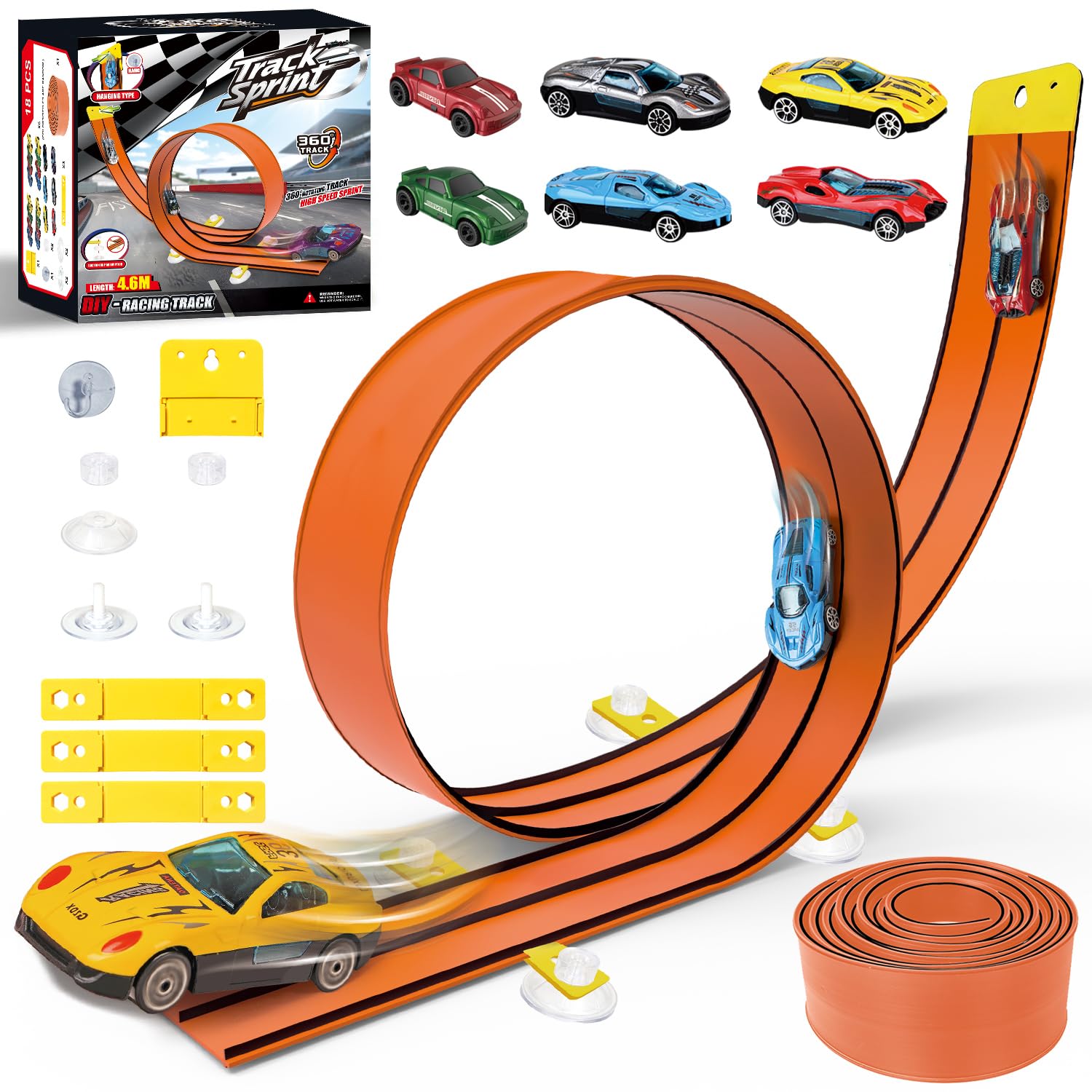 Flexible Race Car Track for Kids 4.6M Flex Race Car Track Toys for Toddlers Age 3+, Compatible with 1/64th Diecast Cars