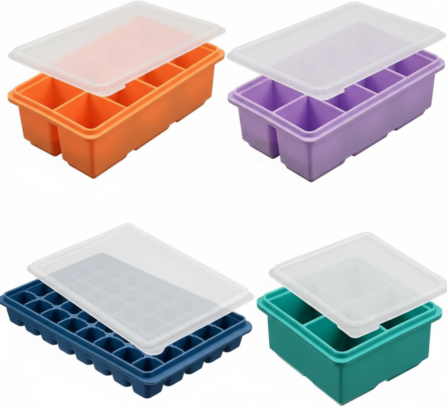Blushtier Silicone Freezer Molds Set Silicone Ice Cube Mold Soup Freezer Tray with Lid Large Food Container for Storing Soup Sauce Broth Leftovers Portioned Meals (4 Color)