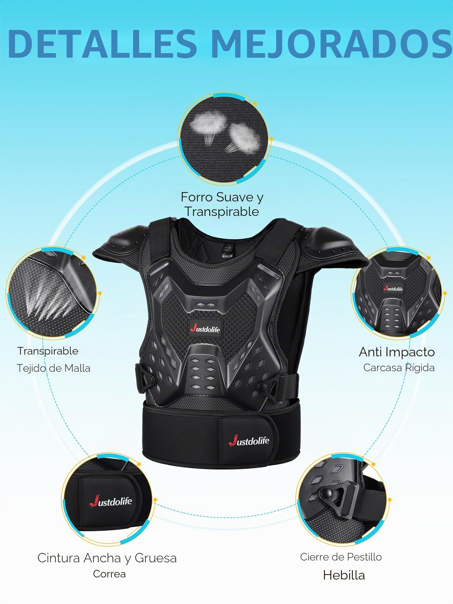 Motos Ropa Protectora Niños, JUSTDOLIFE 5 PCS Chaqueta Protectora de Moto para Niños de Pecho con Coderas y Rodilleras para Ciclismo Skateboarding Go-Karting