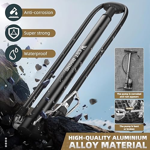 Miniatura 6 de Mini bomba de bicicleta portátil para bicicleta, bomba de bicicleta de aleación de aluminio de 160 PSI, se adapta a válvulas Presta y Schrader,