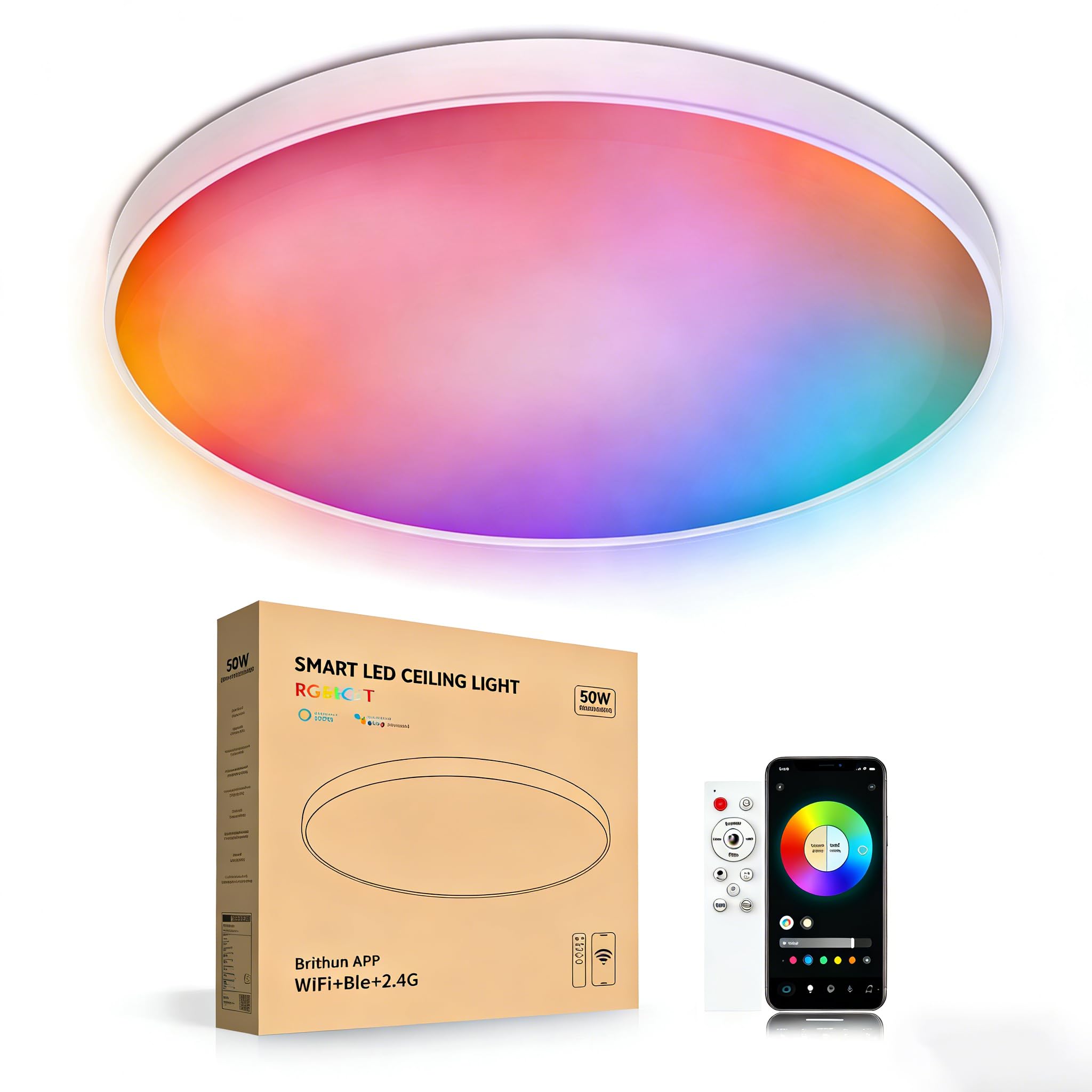 Digiray Lámpara de Techo LED Inteligente WiFi 30W 12 Pulgadas, Plafón Moderno para Interior, Focos Inteligentes, Compatible con Alexa y Google Assistant, RGBIC