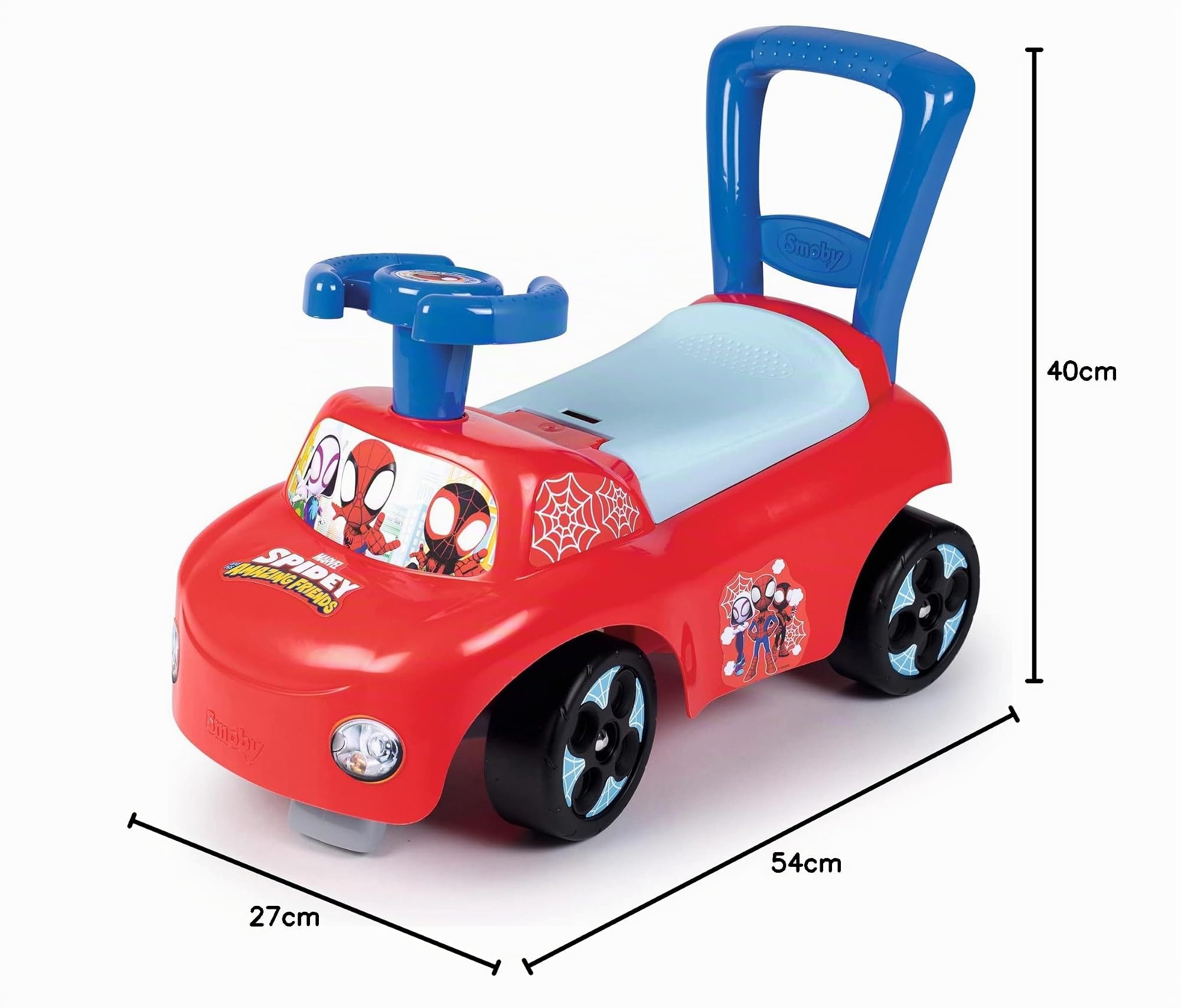 Smoby - Spidey - Porteur Auto - Fonction Trotteur - Volant Directionnel - pour Enfant Dès 10 Mois - Coffre à Jouets - 720508