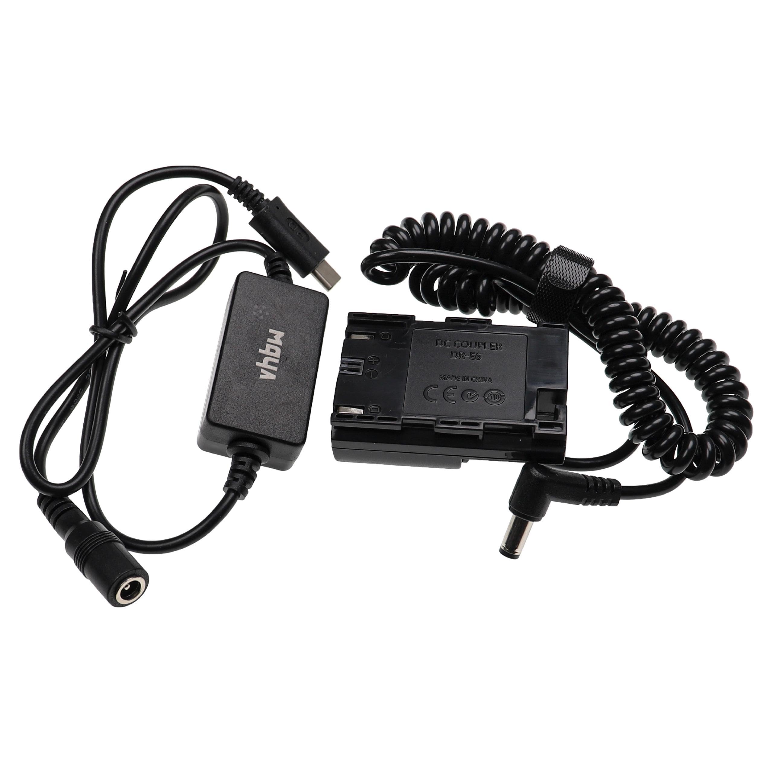 Vhbw Fuente Alimentación USB-C Para Canon EOS 6D Mark II – Cable Red + Acoplador CC – Ideal Para Powerbank