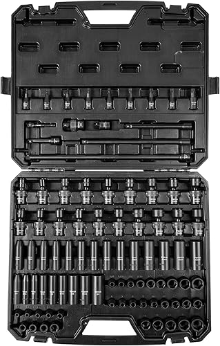 Vista 63 de VEVOR Juego de llaves de impacto, 19 piezas x 1/2 pulgadas métricas de 3/8-1-1/2 pulgadas, 6 puntos de zócalo profundo de 6 puntos, construcción