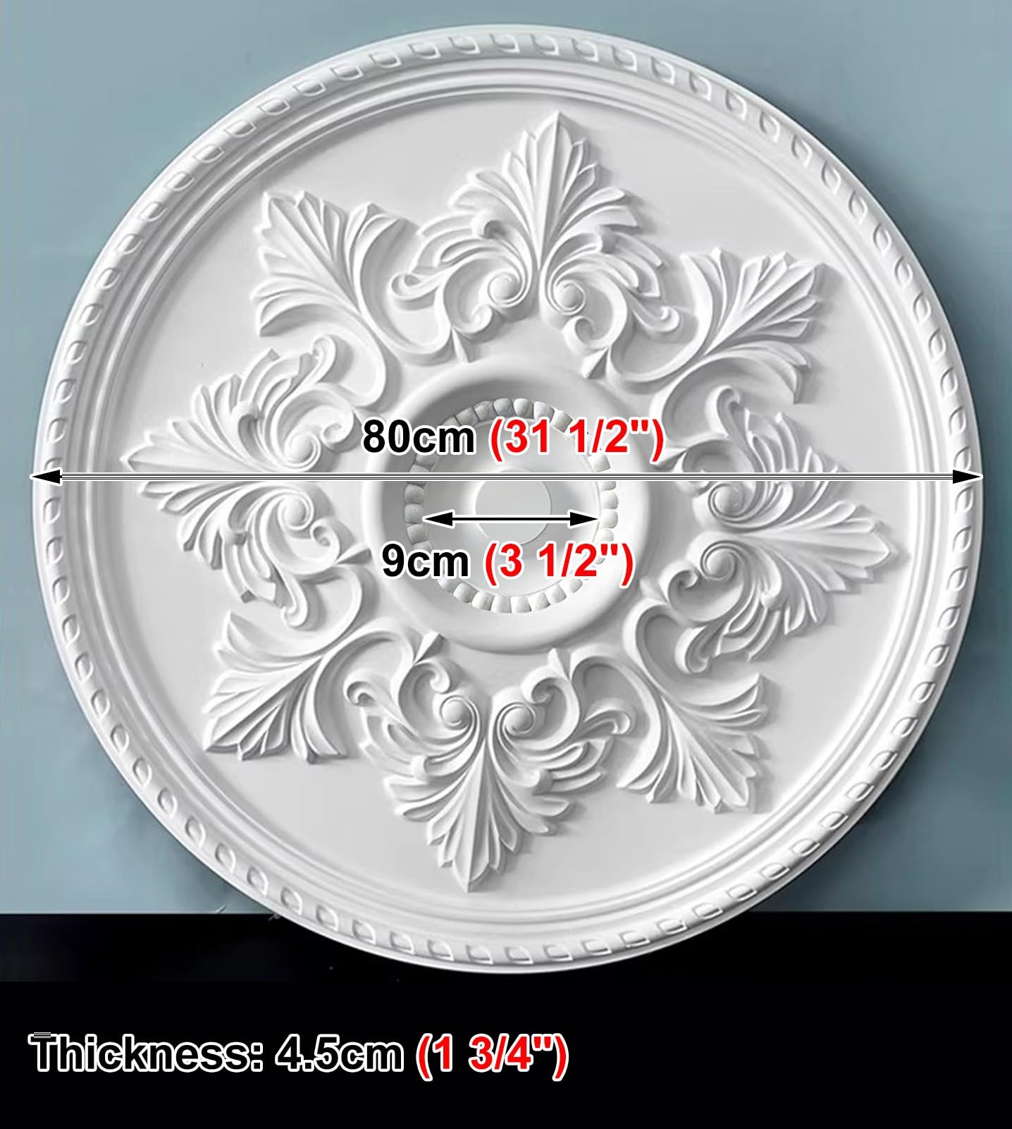 Rosone Decorativo da soffitto, Medaglione Floreale, Modanatura a Sospensione per lampadario, Copertura verniciabile, Diametro 40 cm