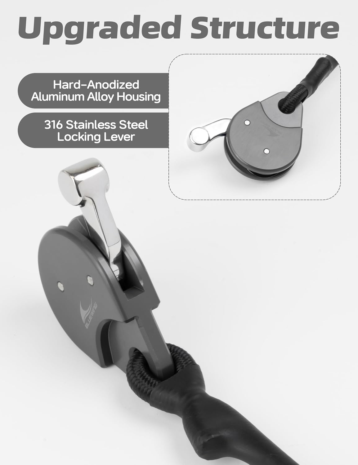 BLUEWING Blue Water Outrigger Halyard Line Lock Pulley Single/Double/Triple/Quad Aluminium Alloy Outrigger Line Lock with Stainless Steel Snap Swivel for Offshore Fishing