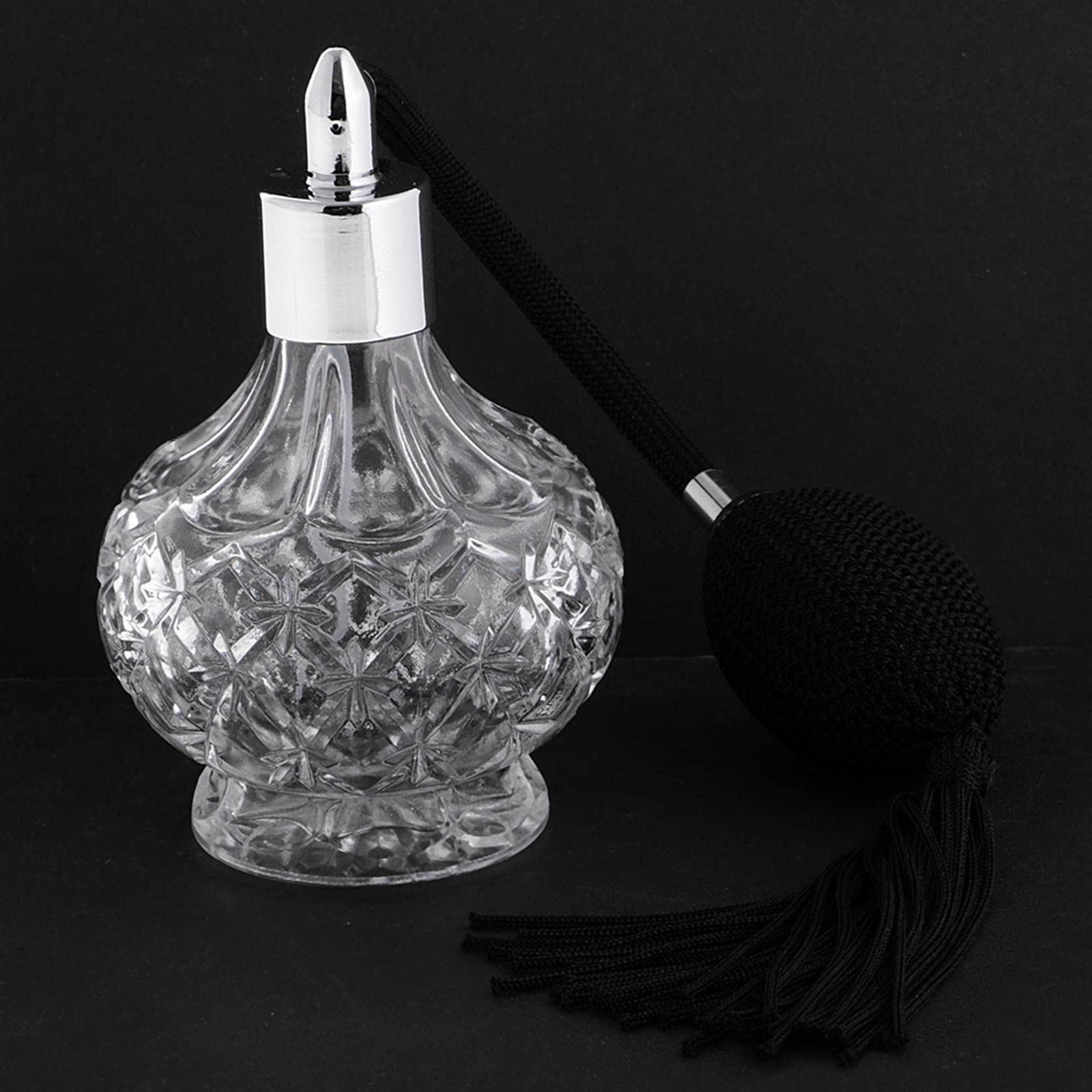 Parfümflasche Kristallparfümsprühflasche Nachfüllbare Glasflakon Zerstäuber Metallverschluss 100ml für Schlafzimmer Wohnzimmer Geschenk, Schwarz