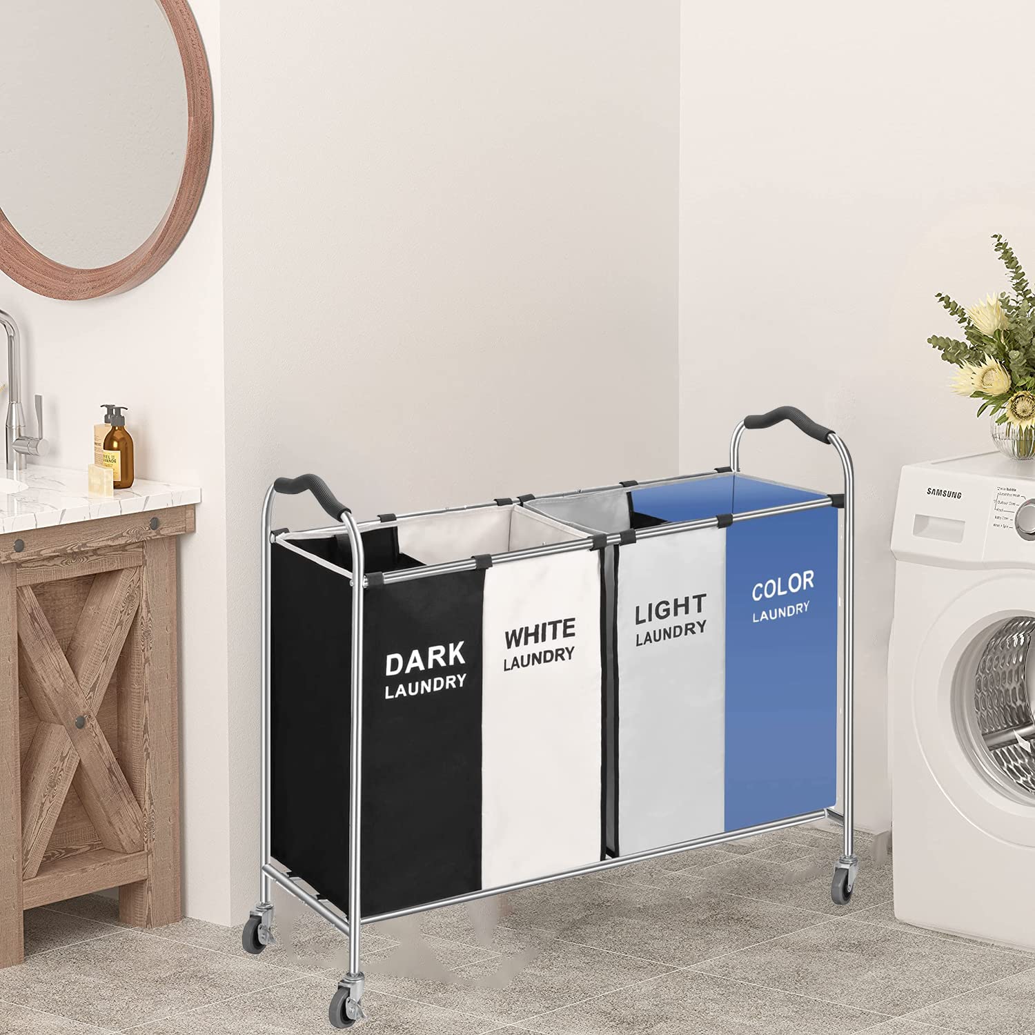 Wäschekorb Mit Rädern 210L - Mobile Wäschesammler Aus Oxford-Stoff